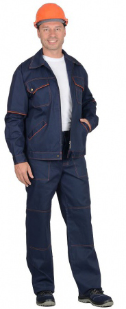 Костюм "ПРОФИ-2" : куртка, брюки (100% узбекская саржа) синий с оранж. кантом. Уменьшенная фотография.