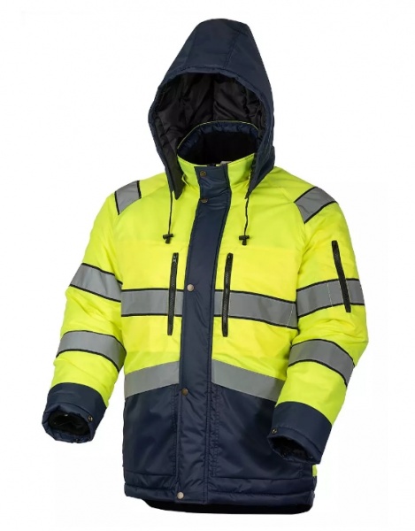 Куртка сигнальная зимняя мужская дорожного рабочего желто-синяя