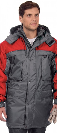 Мужская утепленная куртка ИТР ДРАЙВ серая с красным. Уменьшенная фотография.