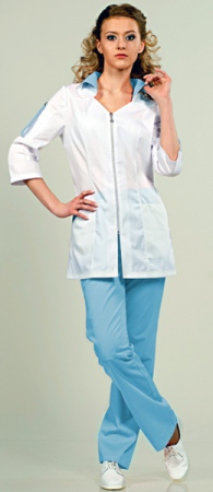 Медицинский костюм 8-574 Сатори белый / голубой. Уменьшенная фотография.