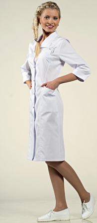 Белый женский халат 3/4 на клепках Камея 1-672 Сатори. Уменьшенная фотография.